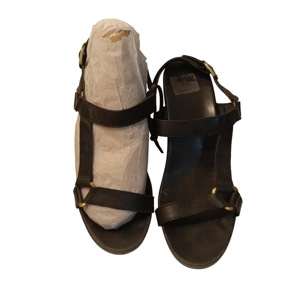 Teva Ysidro Universal Black Leather Cork Wedge Sandals Womens 8 Great Condition